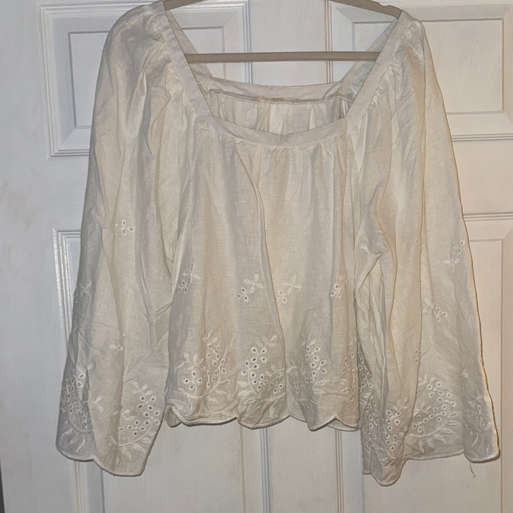 Christian Siriano Cream Embroidered Blouse